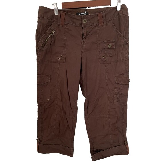 Y2K Apt. 9 Women’s Cargo Capri Pants Size 8 Brown Utility Pockets Adjustable Hem - Picture 1 of 6